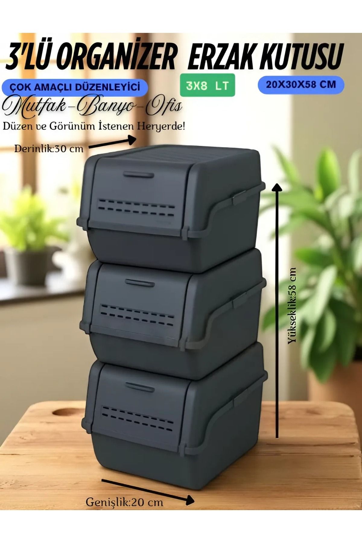 nextbuy 3'lü Set Organizer Erzak Saklama Kutusu 3x8 LT Soğanlık Sebzelik Mutfak Banyo Sepeti
