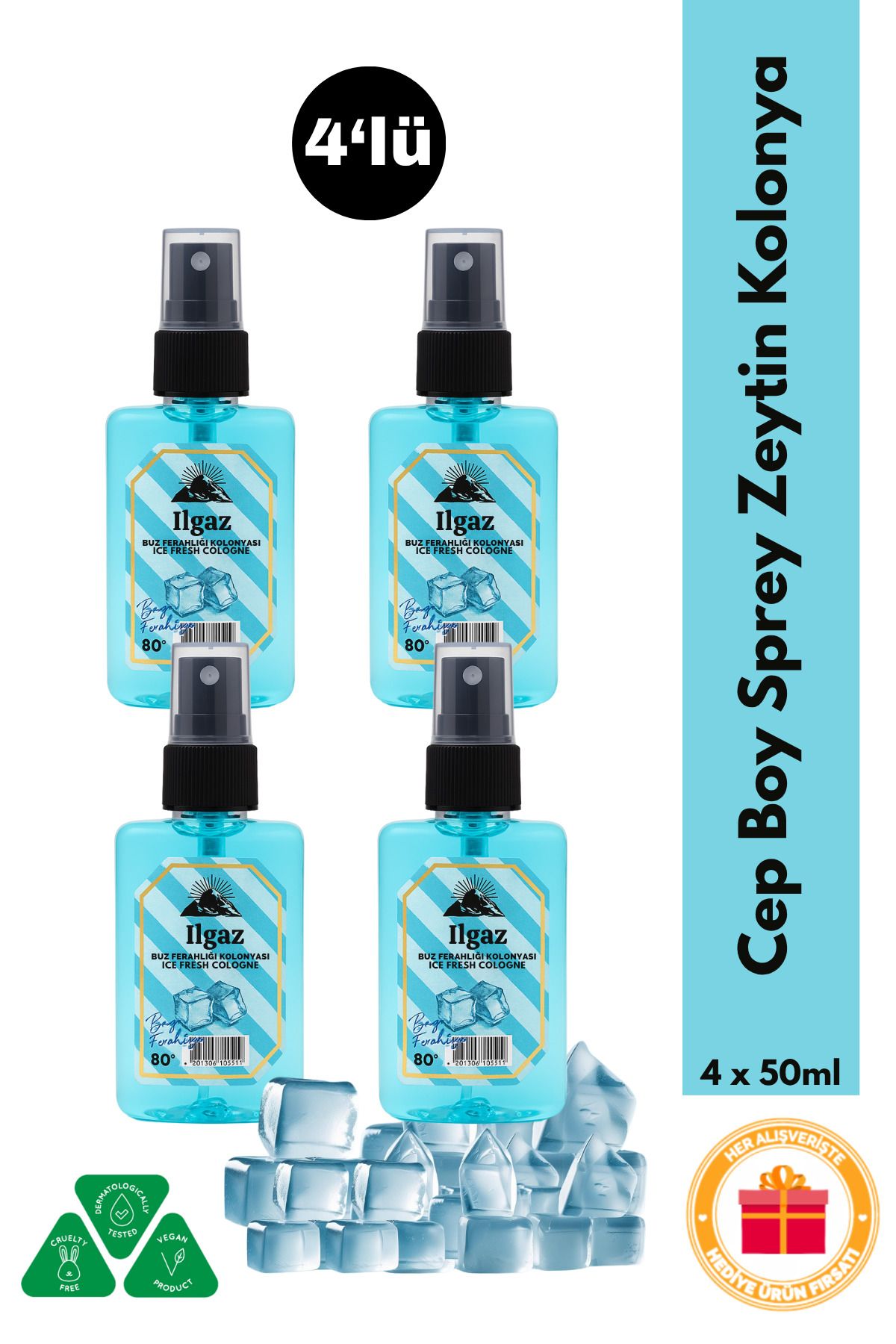 ILGAZ Buz Ferahlığı Sprey Kolonya Cep Boy Elegance Series 4'lü Eko Paket - 4x50 ml