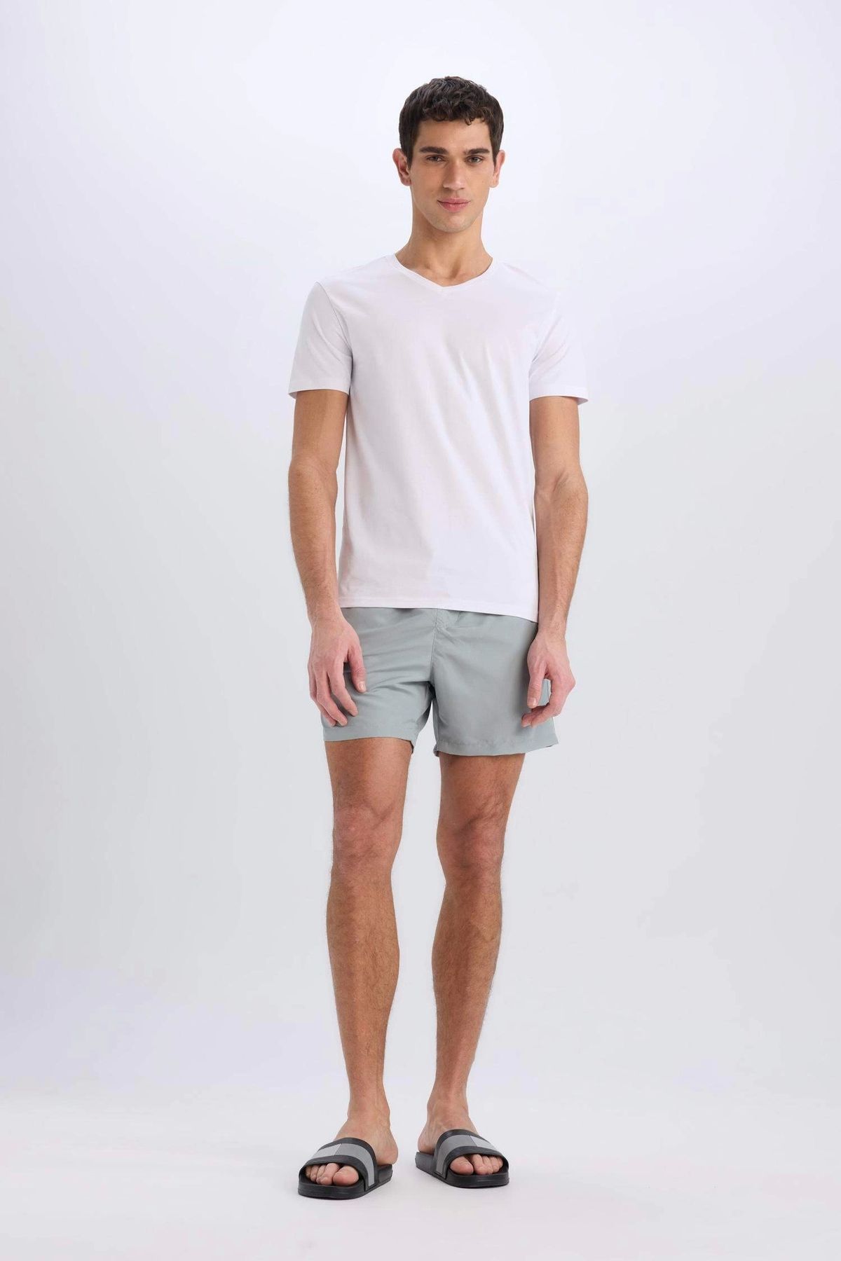 DeFacto-E1032 Gray Mesh Lined Short Length Swim Shorts 3