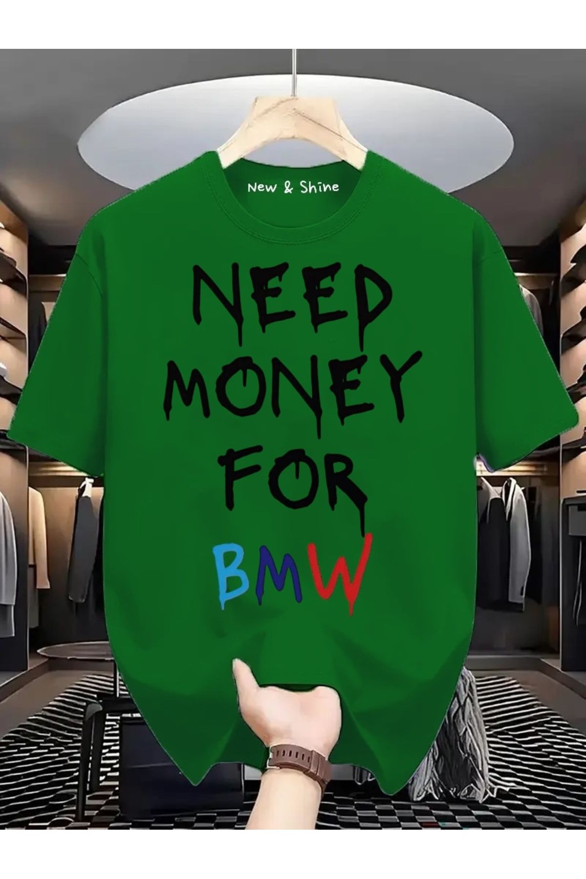 New Shine Need More Money For BMW Baskılı Oversize T-Shirt