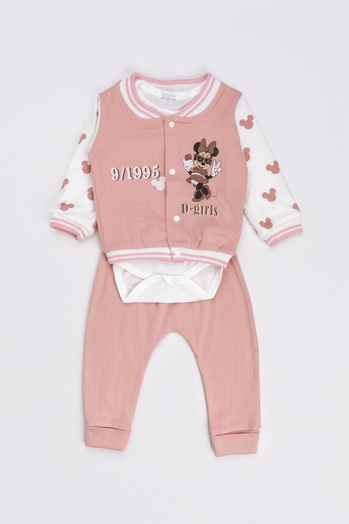 ZİMBOO Kız Bebek Takım D-Girls Fare Baskılı Hırka 3'lü Takım