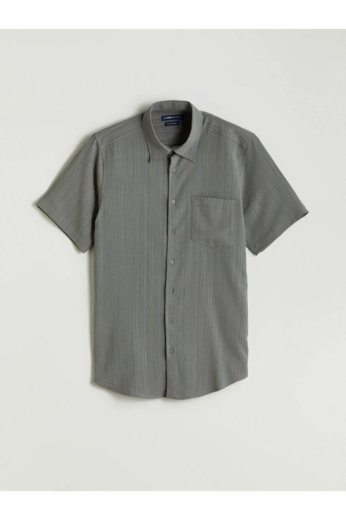 LC Waikiki LCWAIKIKI Classic Haki Regular Fit Kısa Kollu Desenli Armürlü Erkek Gömlek