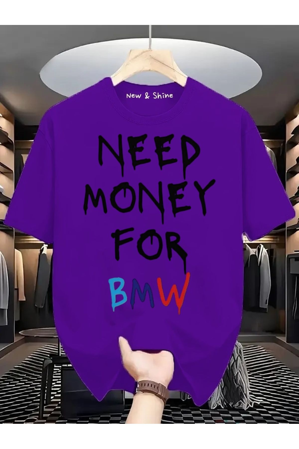 New Shine Need More Money For BMW Baskılı Oversize T-Shirt