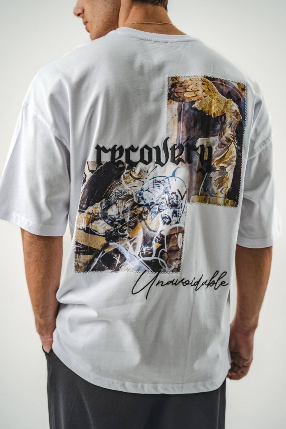 Chirkef Unisex Oversize 100% Pamuk Premium Kumaş Sırt Baskılı Bisiklet Yaka Sokak Stili T-Shirt Recovery