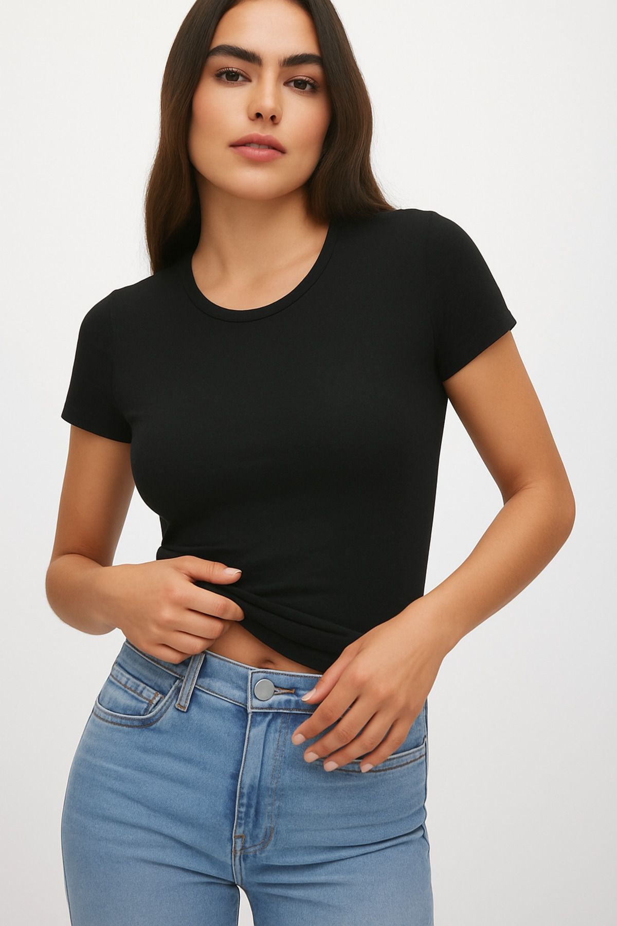 Eastek Bisiklet Yaka Basic Dar Kalıp Kısa Kollu Body