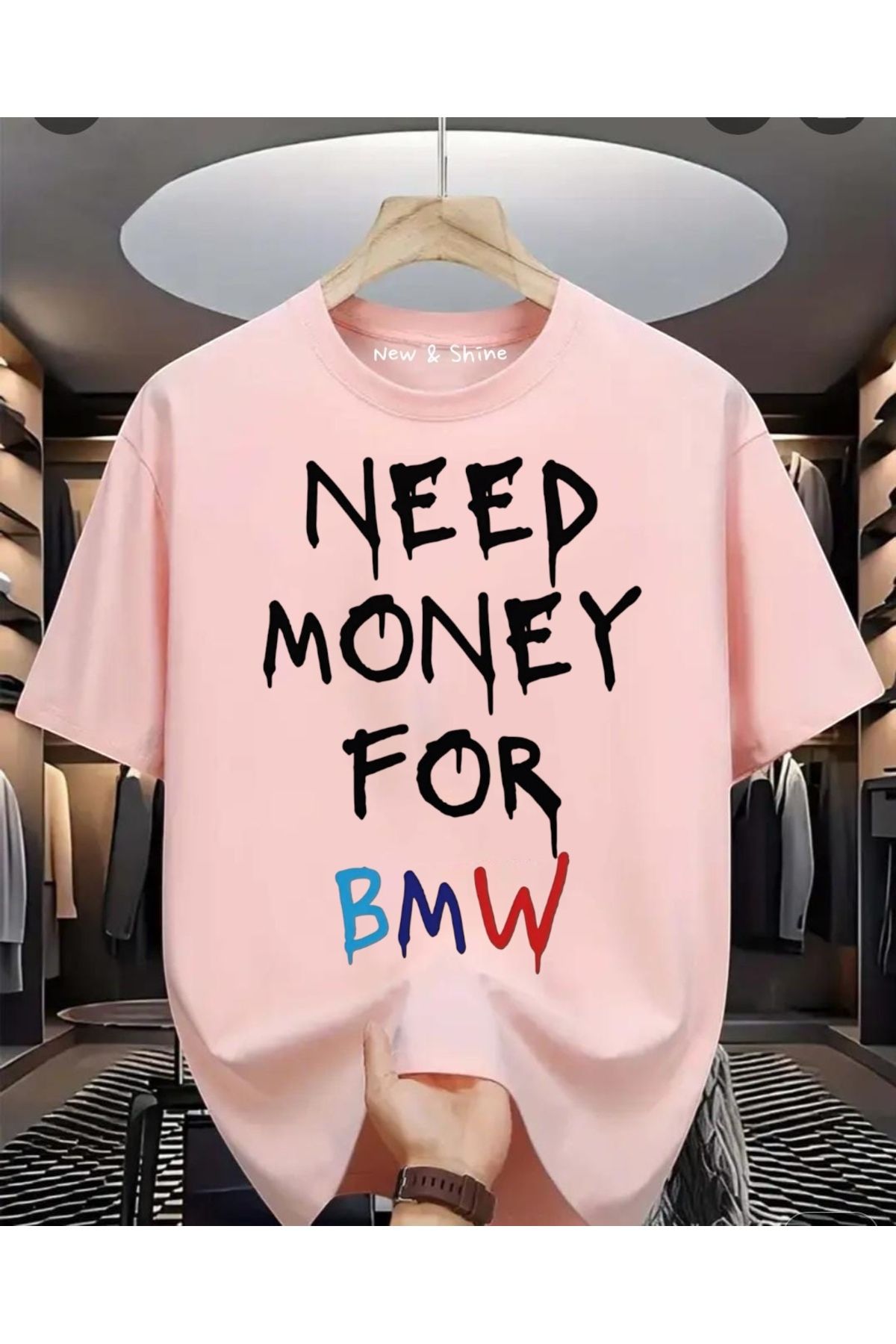 New Shine Need More Money For BMW Baskılı Oversize T-Shirt