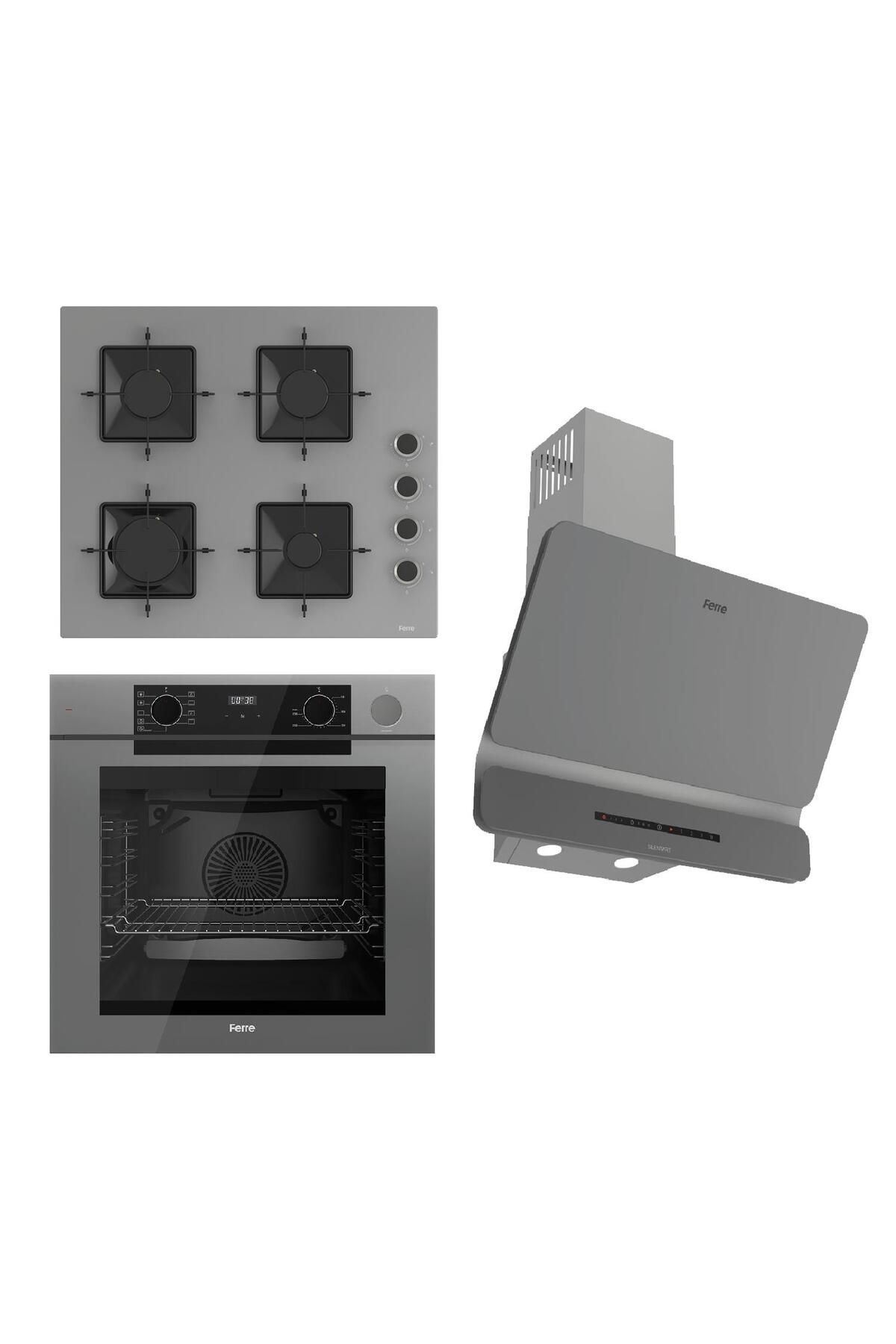 Ferre STEAMART-FRYART-SILENTART Serisi Gri Set (SS208 + QEP64CPR +D082-SA ) - Emaye Izgara