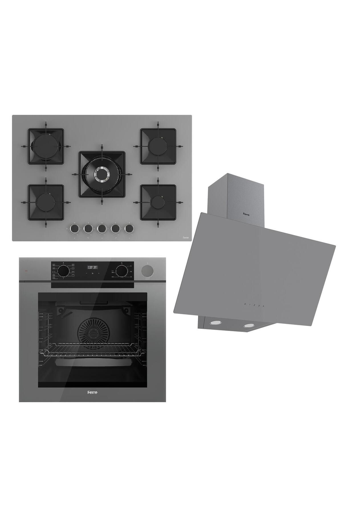 Ferre STEAMART-FRYART Serisi Gri Set (SS038 + QEP64CPR +D079 ) - Döküm Izgara / 75 cm Ocak