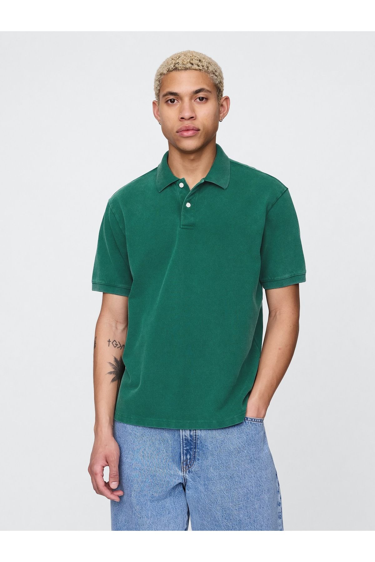 GAP Erkek Yeşil Relaxed Pique Polo T-Shirt