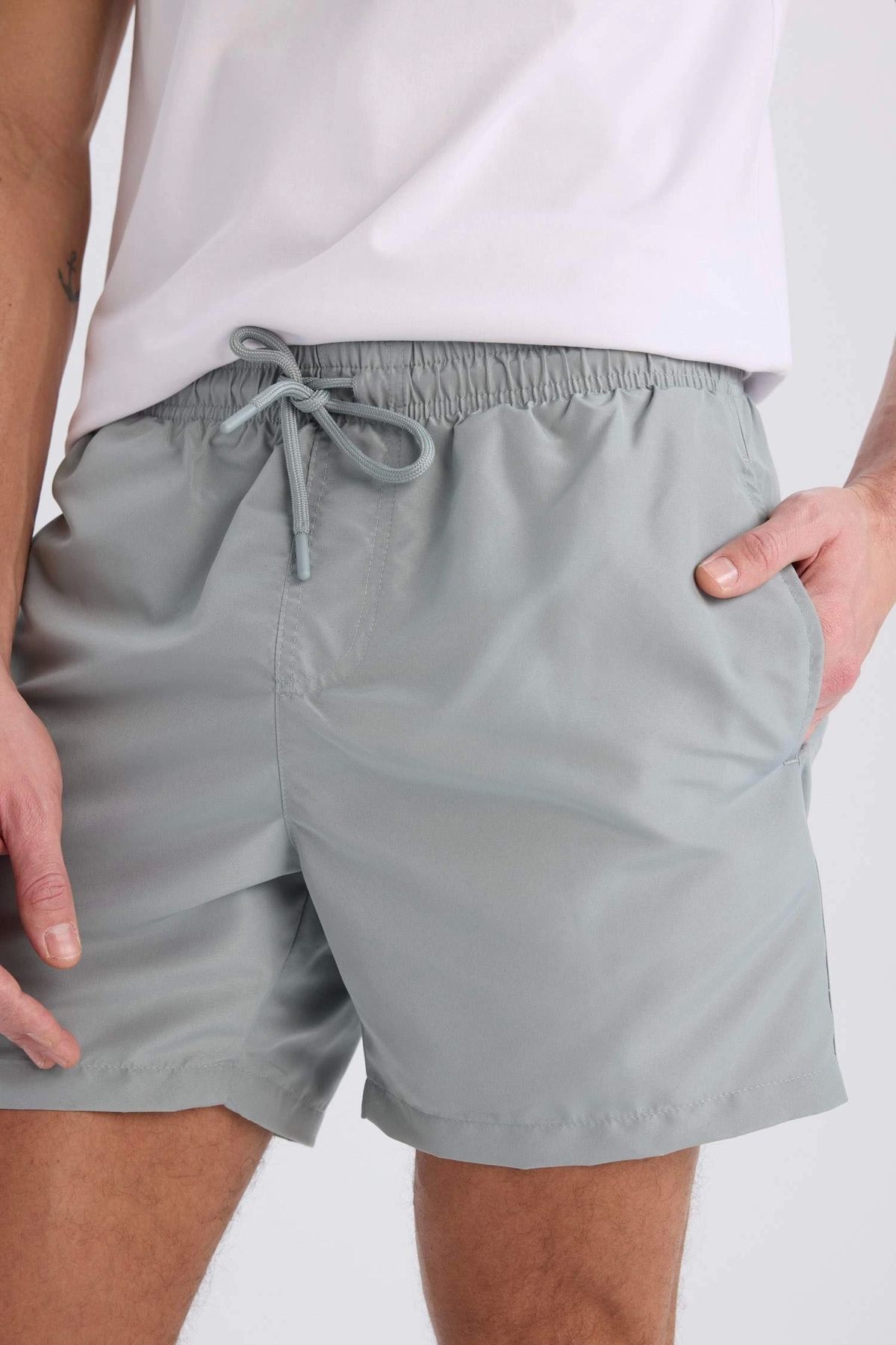 DeFacto-E1032 Gray Mesh Lined Short Length Swim Shorts 5