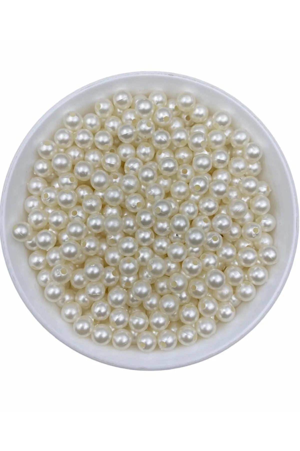 Papatya Plastik İnci, 100 Adet 8mm Krem Plastik İnci Boncuk , Takı Yapım Boncuğu