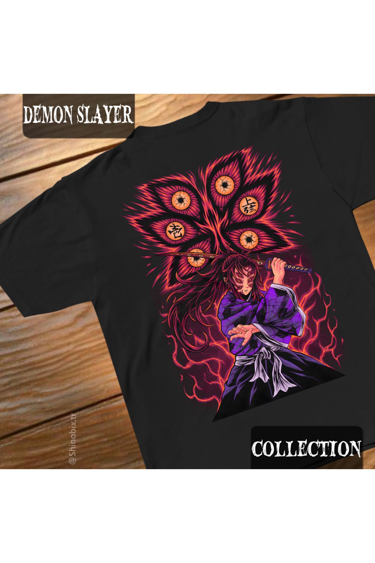 SHINOBIX Demon Slayer Anime Kokushibo Upper Moon 1 Baskılı Oversize T-Shirt
