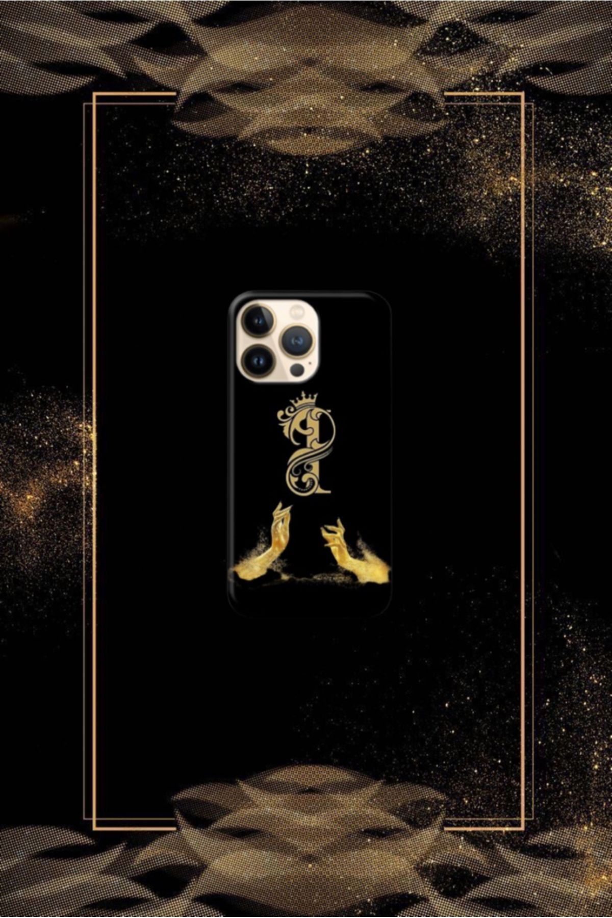 cover shopp Siyah Desenli Gold I Harfi IP 16 Pro