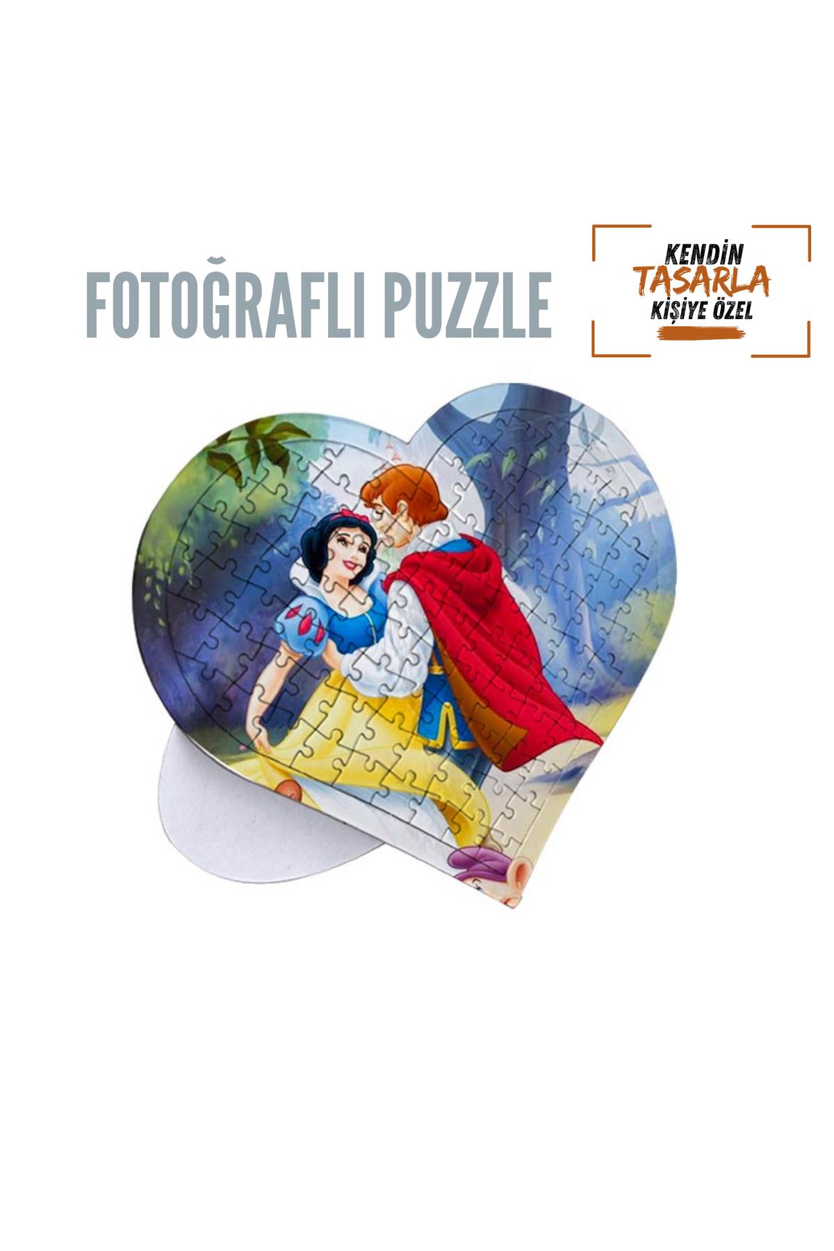 Gülefli Kızı Kalp Şeklinde Fotoğraflı Yazılı Puzzle Kişiye Özel Puzzle Yapboz (80 parça)