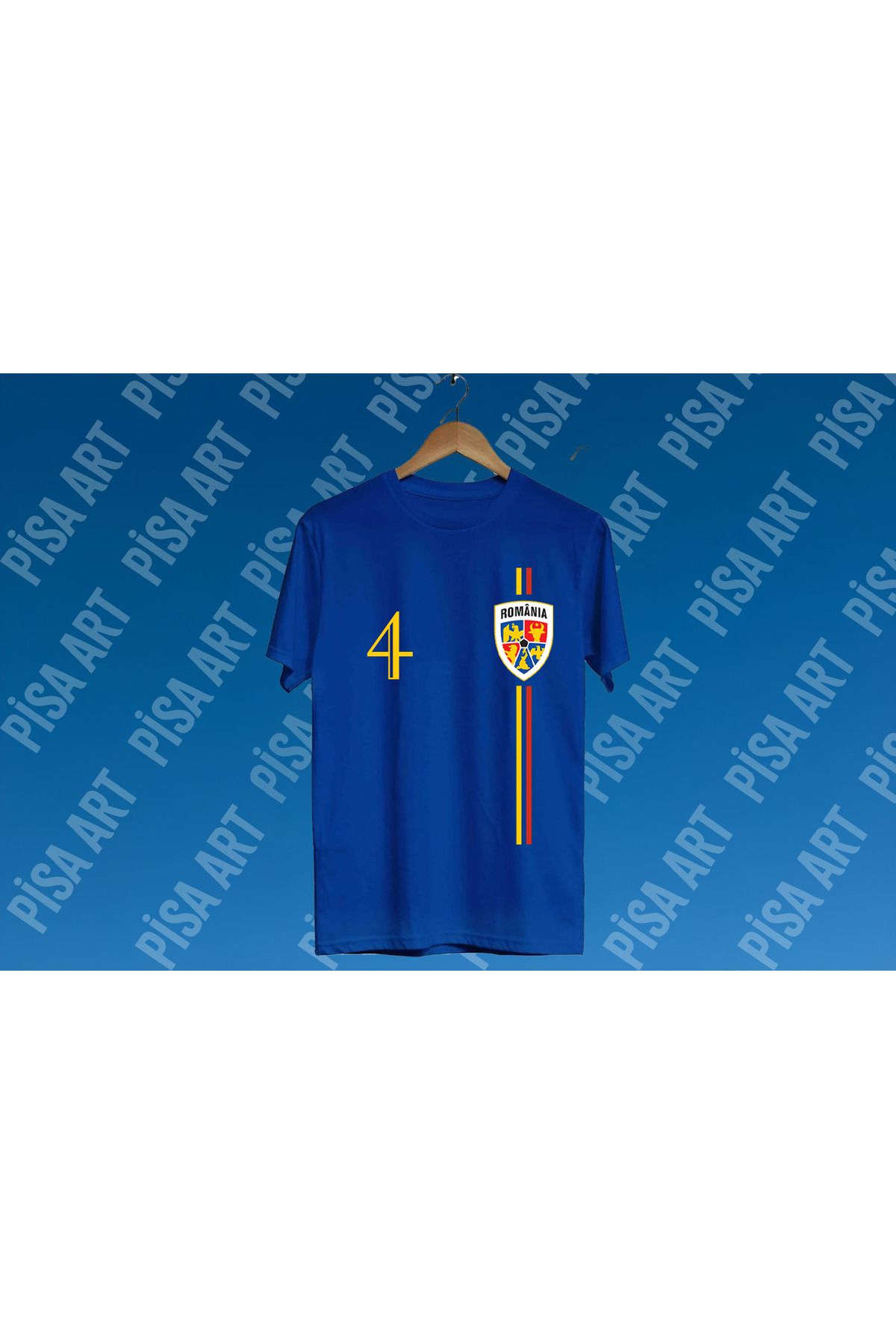 Pisa Art Romanya Milli Futbol Takımı Retro 4 Özel Tasarım Unısex Taraftar T-Shirt
