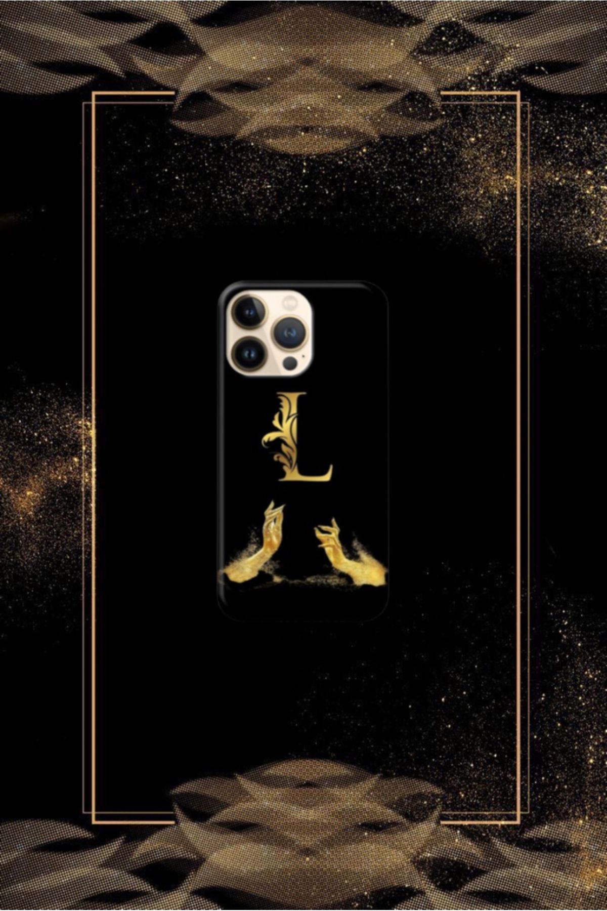 cover shopp Siyah Desenli Gold L Harfi 16 Pro Max