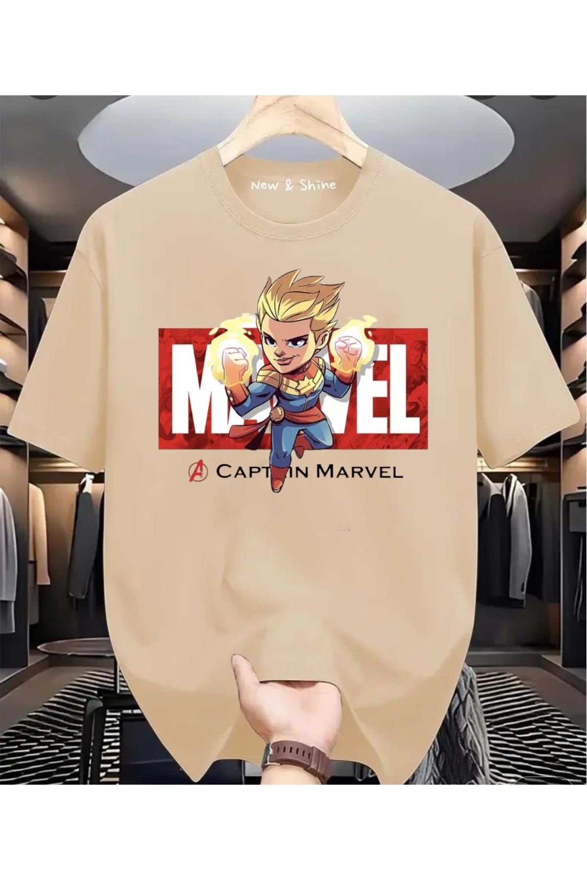 New Shine Süper Kahraman Kaptan Baskılı Oversize T-Shirt