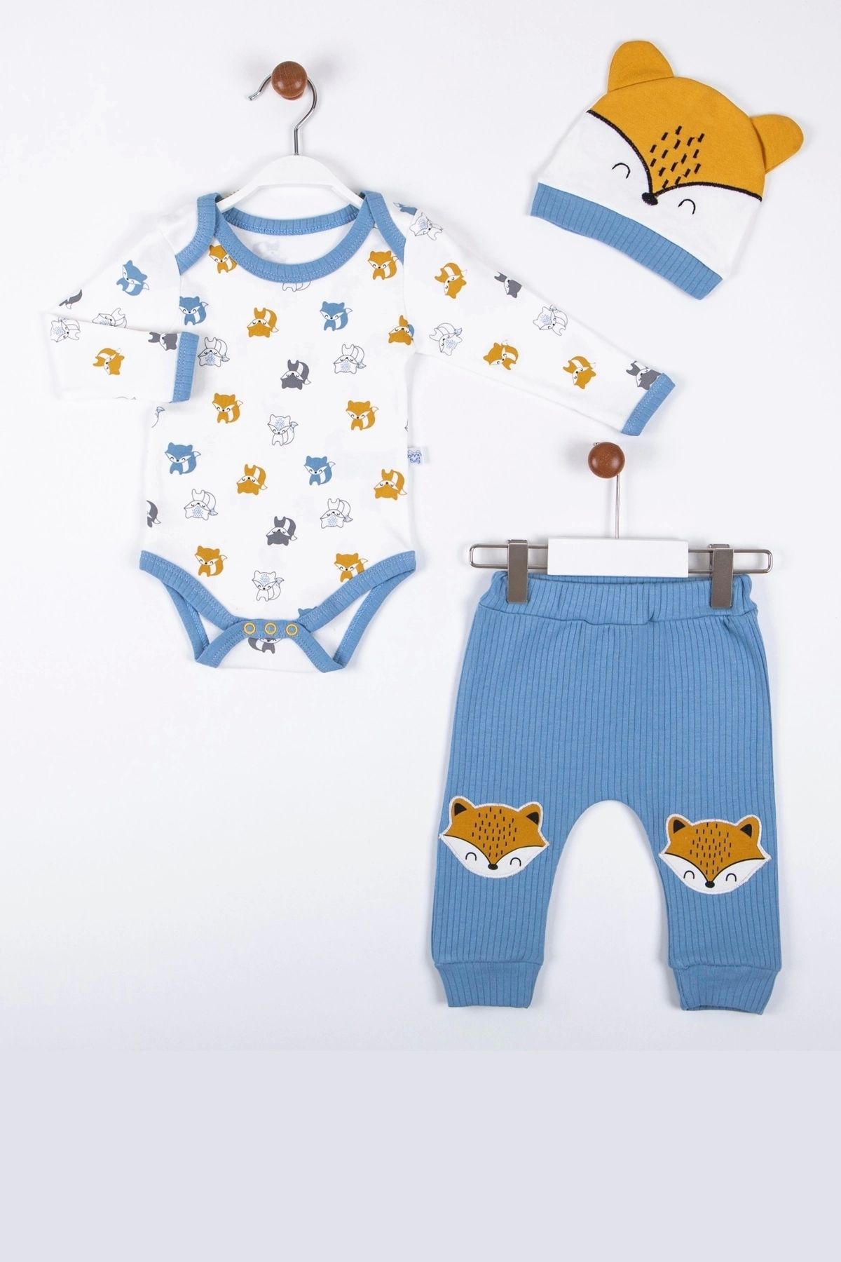 Beruflic Little Fox Desenli 3'lü % 100 Pamuklu Erkek Takım