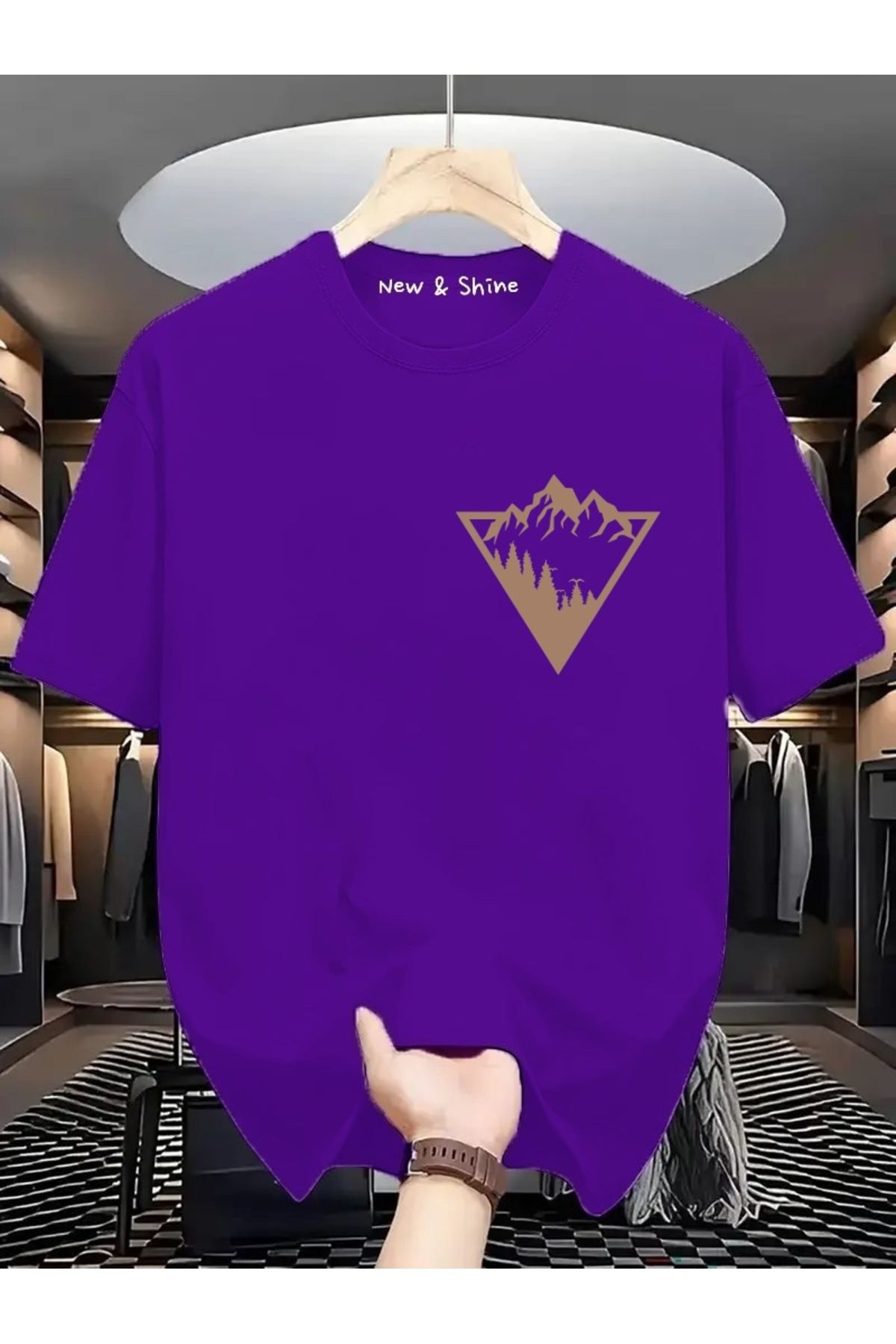 New Shine Dağ Baskılı Oversize T-Shirt