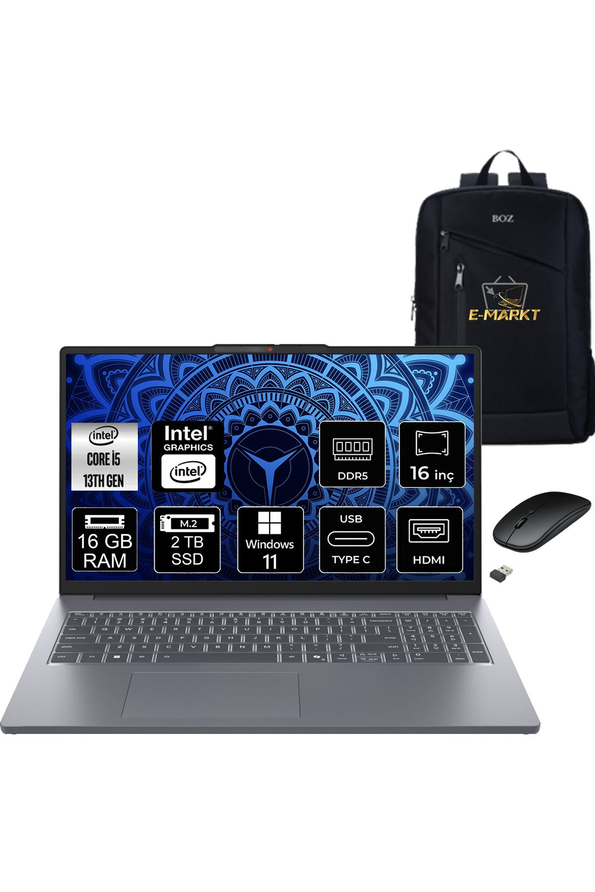 LENOVO Ideapad Slim 3 Intel Core I5 13420H 16GB 2 TB SSD W11 16" FHD Bilgisayar + Boz Çanta , Mouse