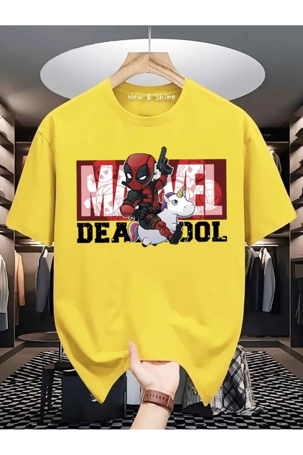New Shine Süper Kahraman Dead Pool Baskılı Oversize T-Shirt