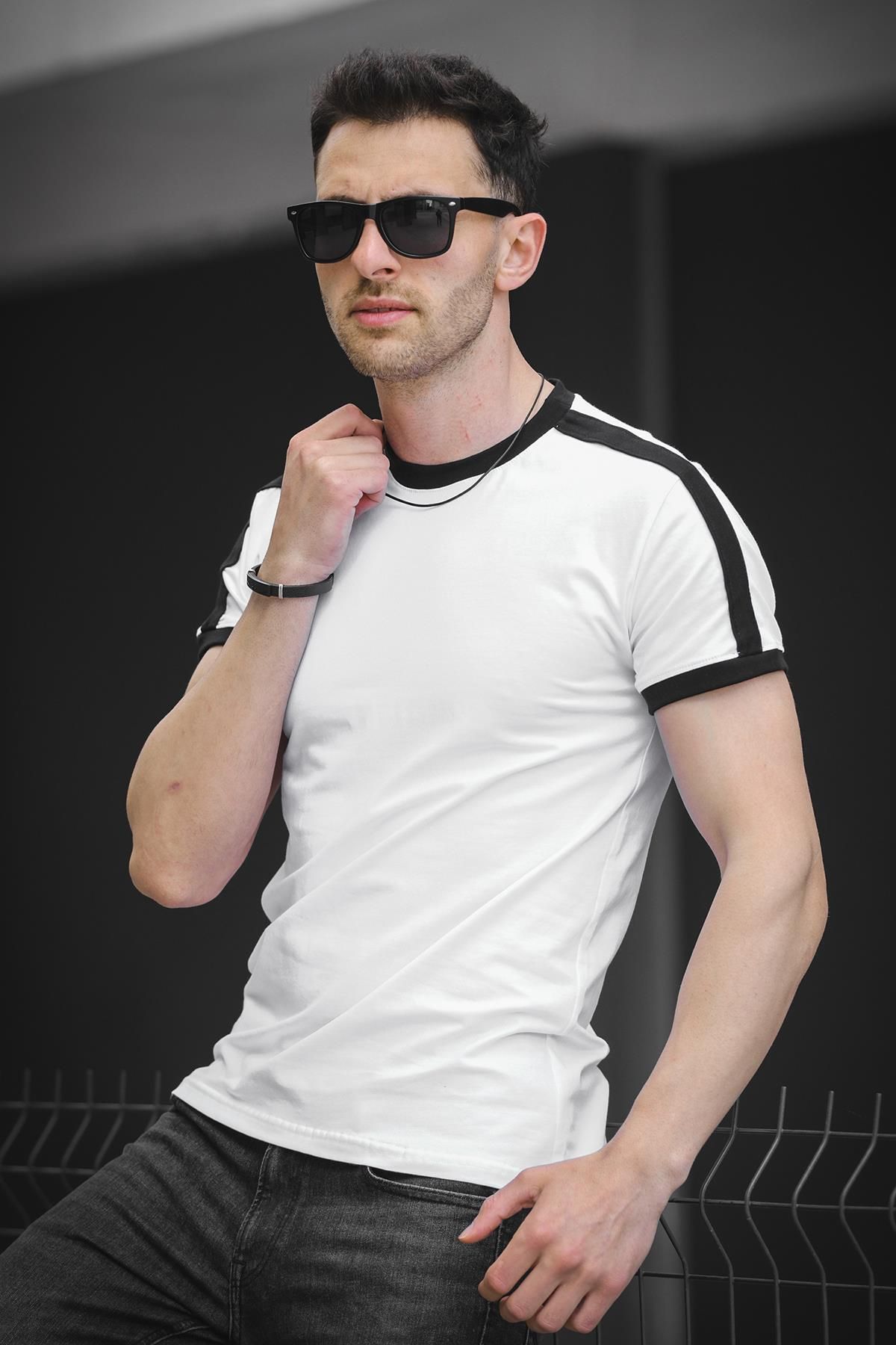 since 1990 man Manlima Slim Fit Likralı Esnek Omuz ve Kol Şeritli Erkek Tshirt