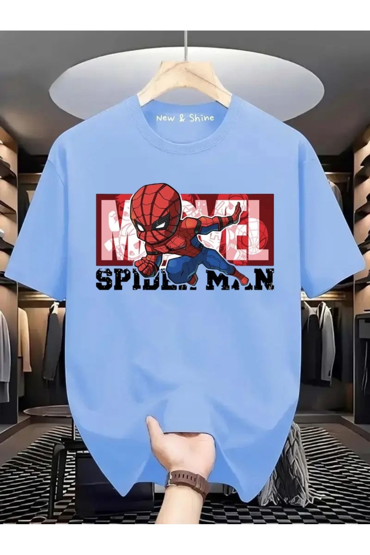New Shine Süper Kahraman Örümcek Adam Baskılı Oversize T-Shirt