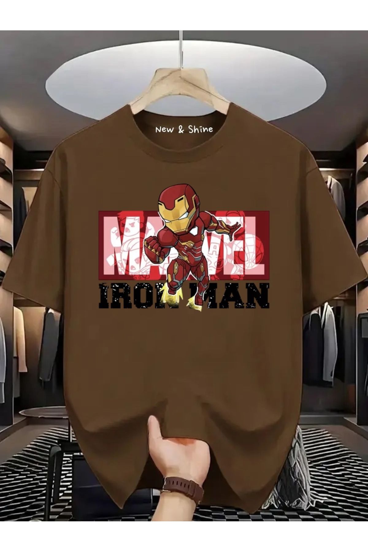 New Shine Süper Kahraman Iron Man Baskılı Oversize T-Shirt