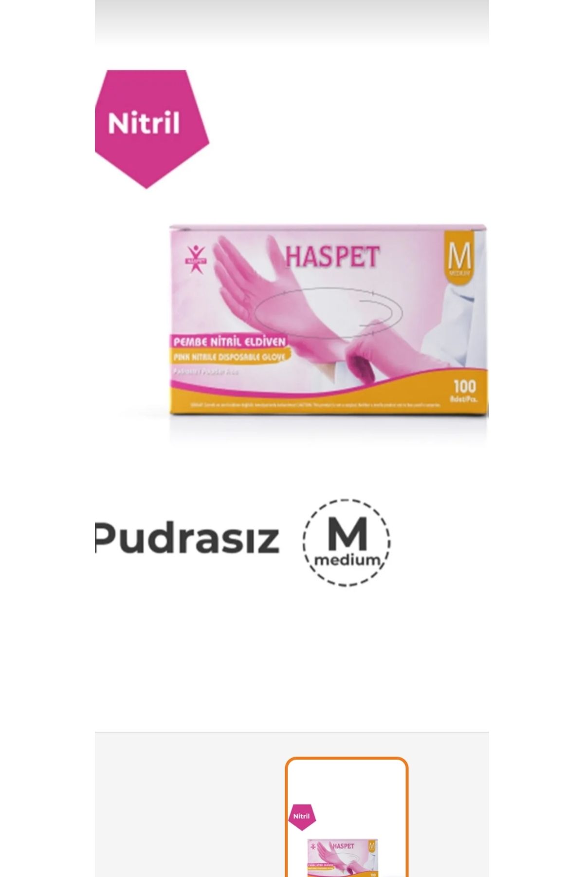 Has-Pet PEMBE NİTRİL PUDRASIZ ( M ) ELDİVEN 20 PAKET (20x100 adet)