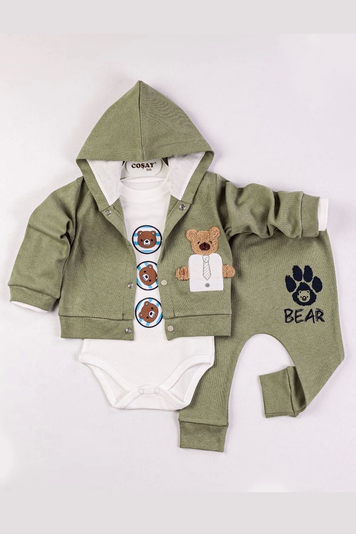 Beruflic Bear Nakışlı Kapişonlu Erkek Bebek Takım