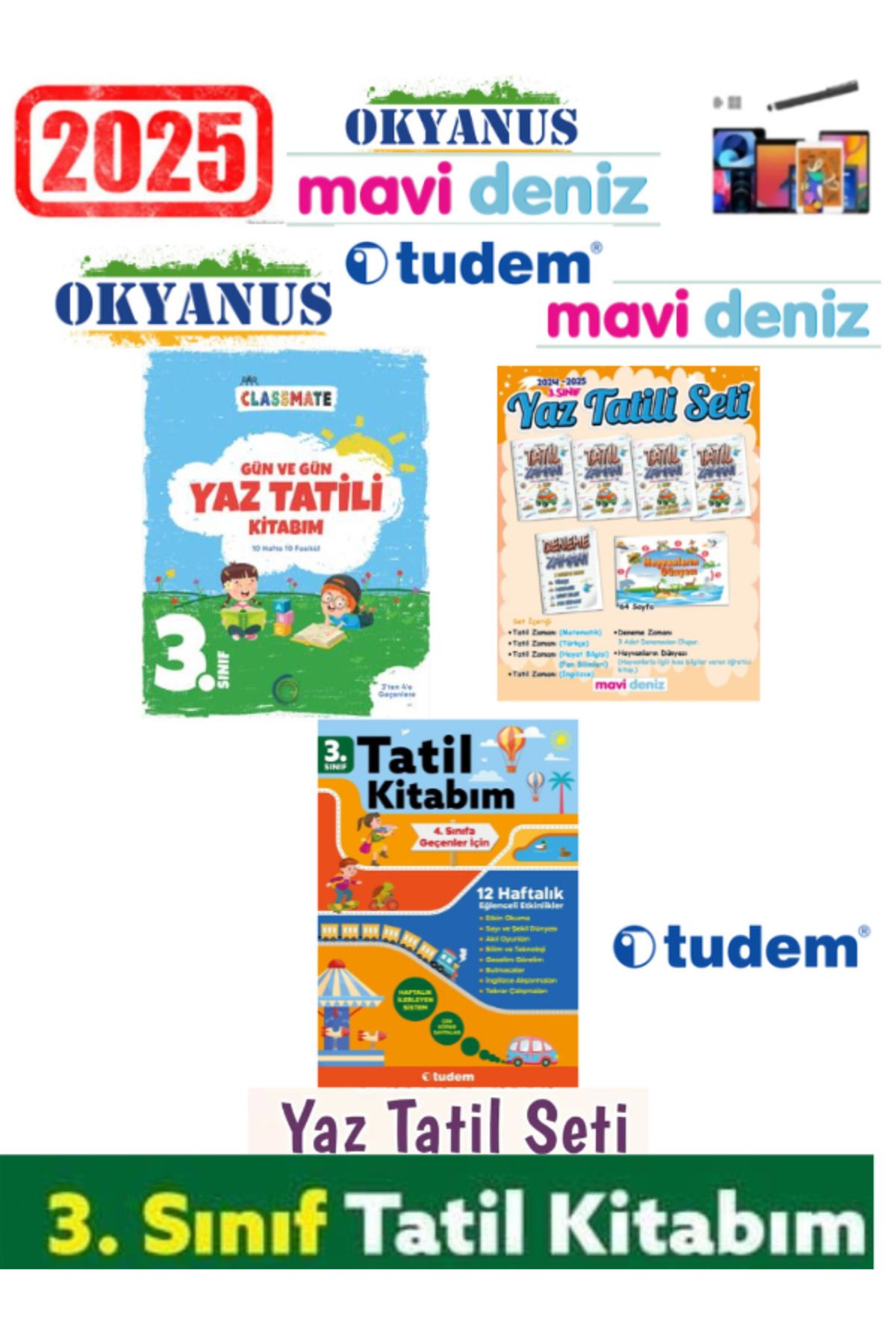 Ens Yayıncılık Okyanus 2025 3.Sınıf Yaz Tatil+Mavi Deniz 3.Sınıf +Tudem 3.Sınıf Yaz Tatil Seti+Kalem