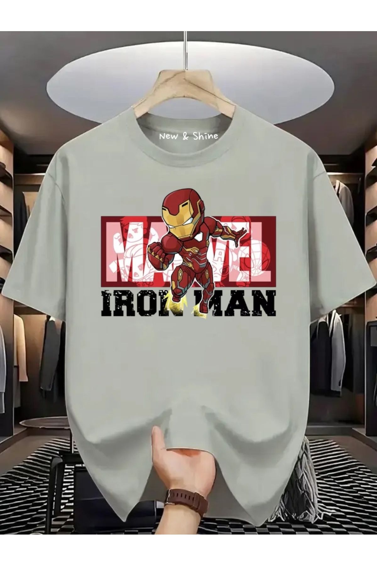 New Shine Süper Kahraman Iron Man Baskılı Oversize T-Shirt
