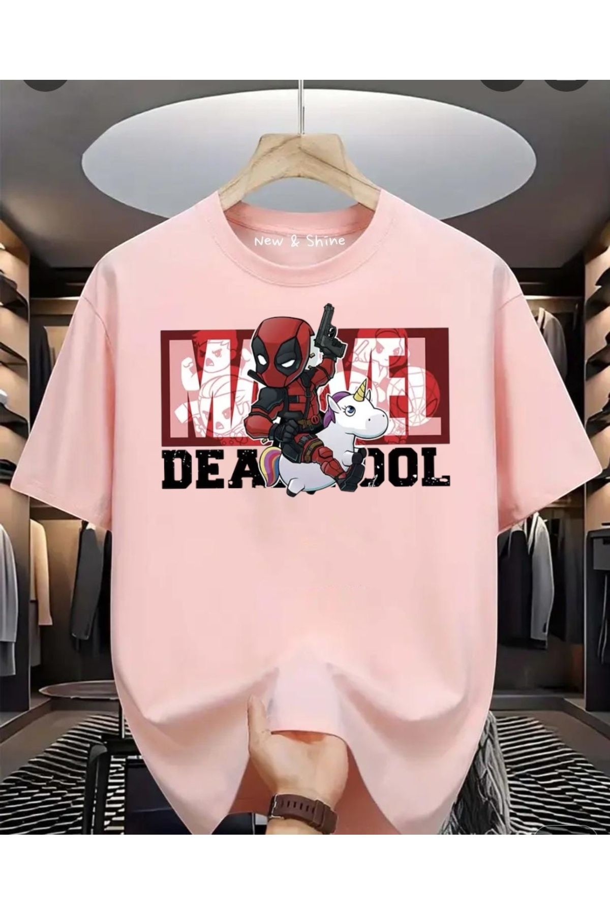 New Shine Süper Kahraman Dead Pool Baskılı Oversize T-Shirt