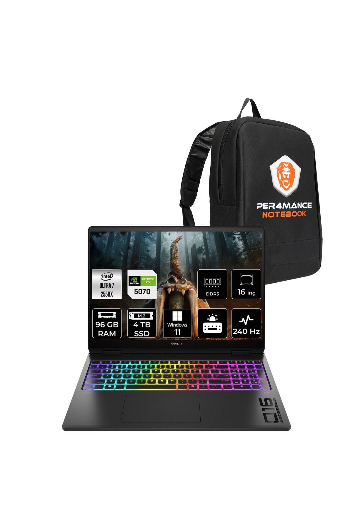 HP OMEN Max 16 Ultra 7 255HX 96GB 4TB SSD RTX5070/8GB 16'' 240Hz WQXGA W11H Gaming Laptop & ÇANTA