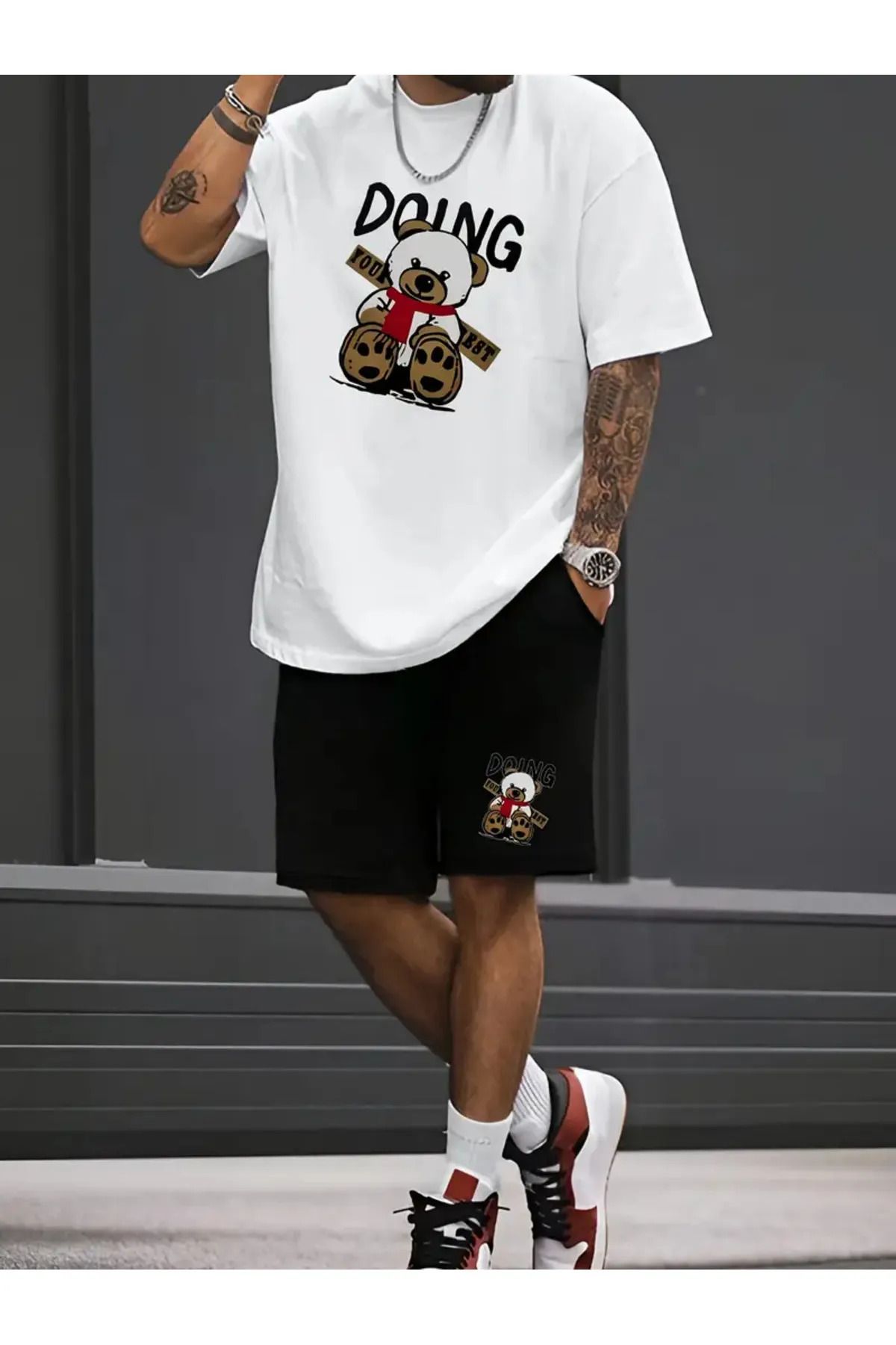 LUNAVISTA Erkek Casual Yuvarlak Yaka T-Shirt ve Jogger Pantolon Kıyafeti Cep ile
