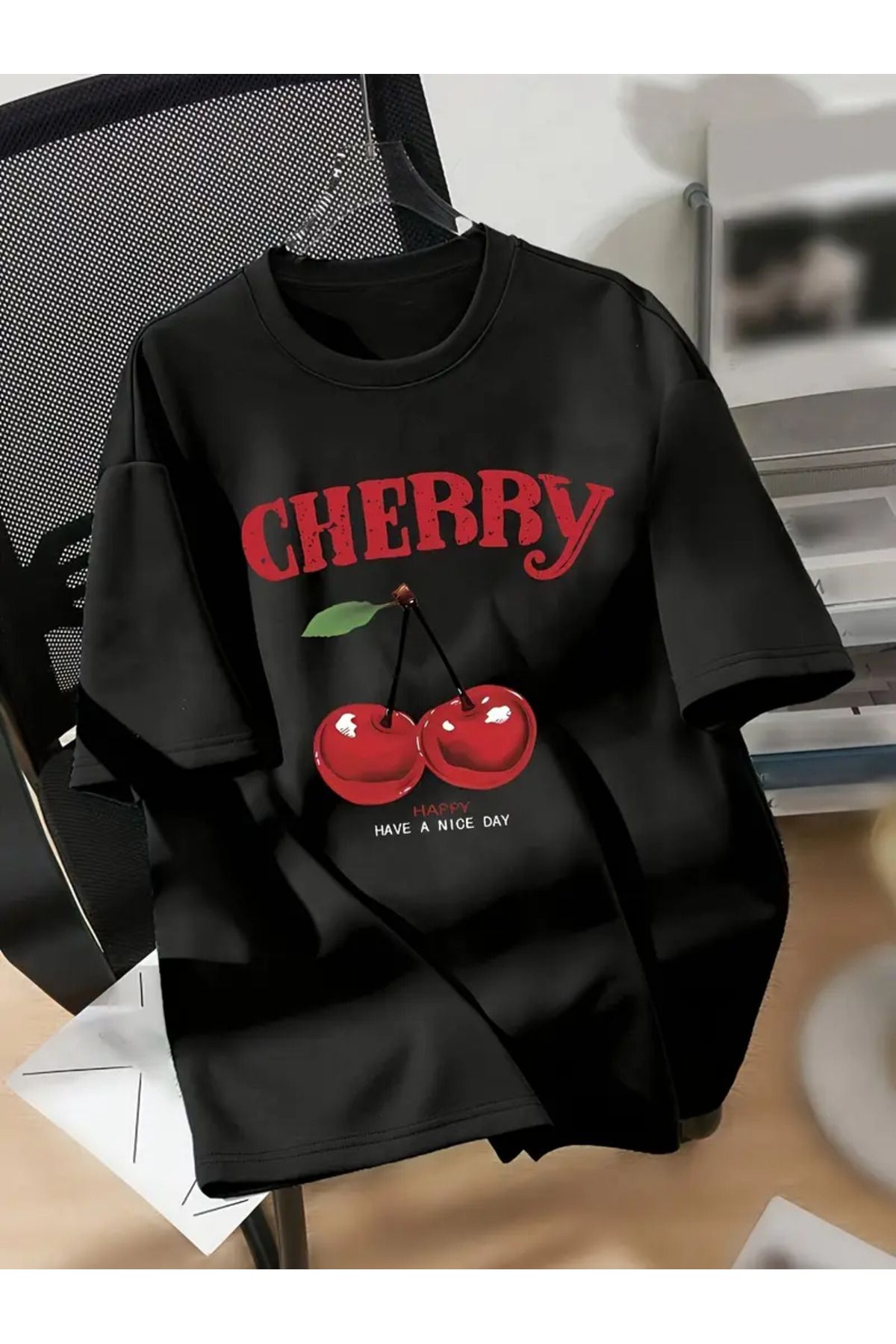GALASHOP Kadınlar İçin Cherry Grafik Baskılı Tişört %95 Spandex %5 Örgü Kumaş