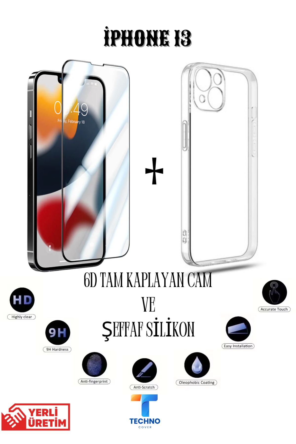 foxpower İphone 13 6D Tam Kaplayan Ekran Koruyucu ve Şeffaf Kılıf 2li Avantajlı Paket