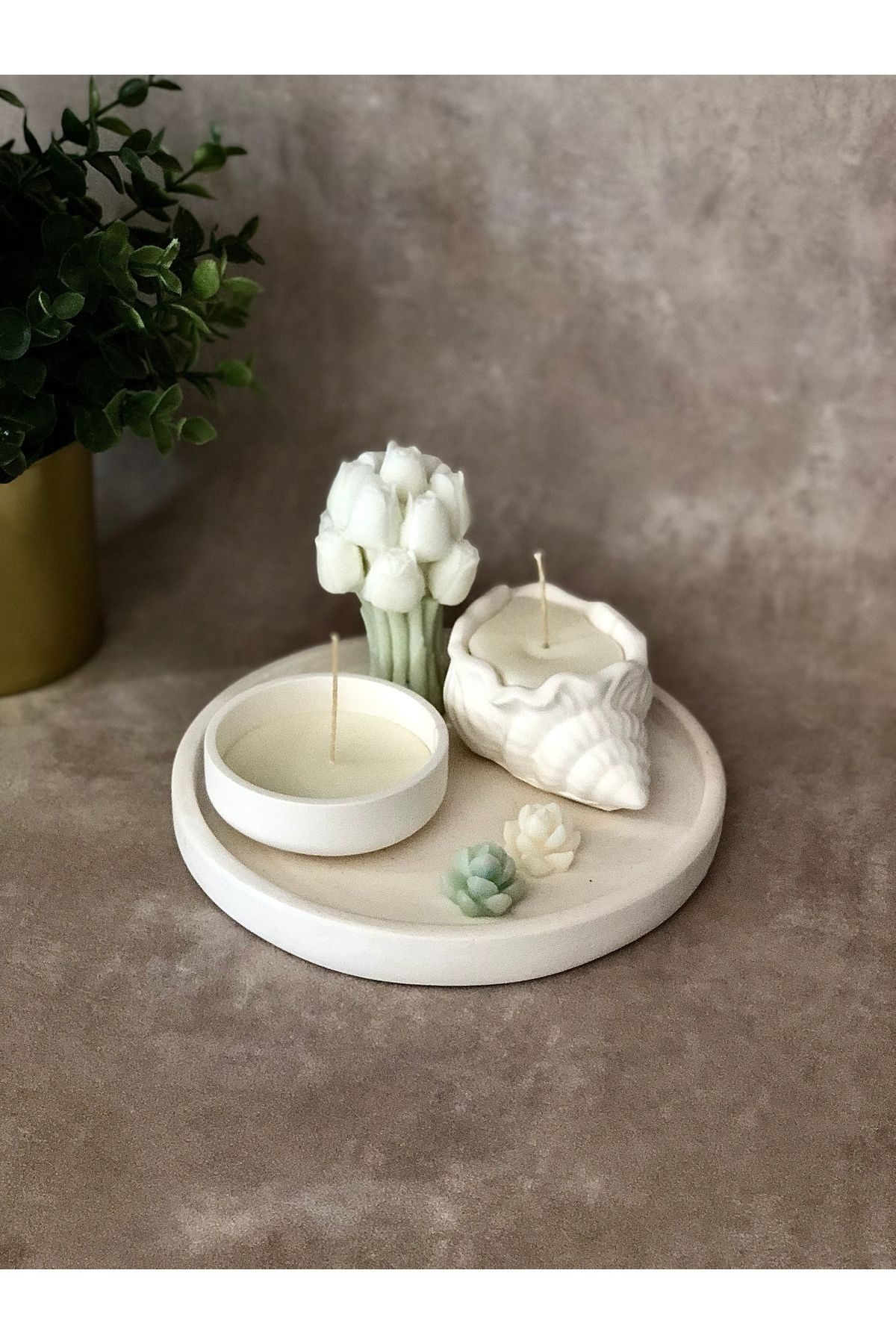 thiramis homeconcept 6 Parça Beyaz Mumlu Set