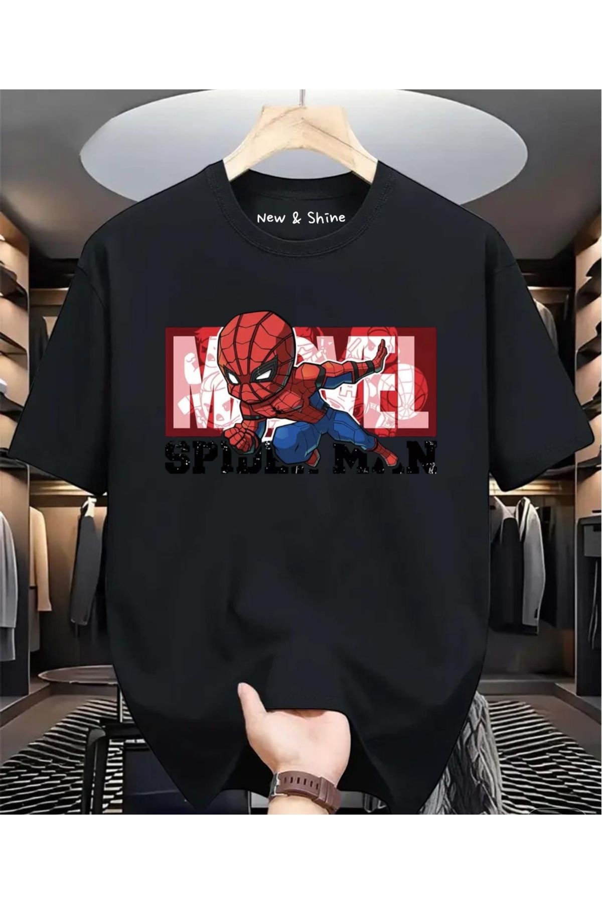 New Shine Süper Kahraman Örümcek Adam Baskılı Oversize T-Shirt