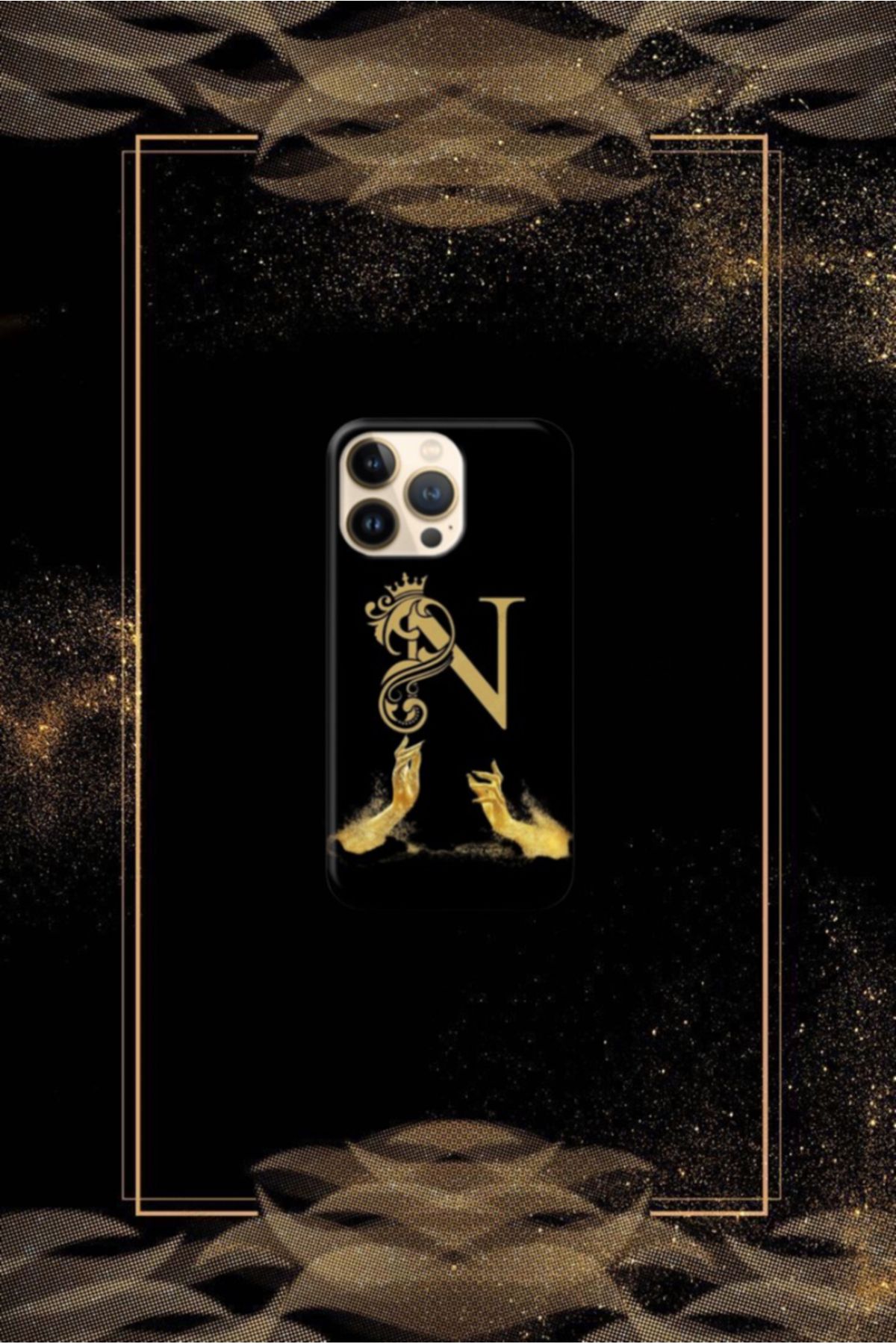 cover shopp Siyah Desenli Gold N Harfi 16 Pro Max