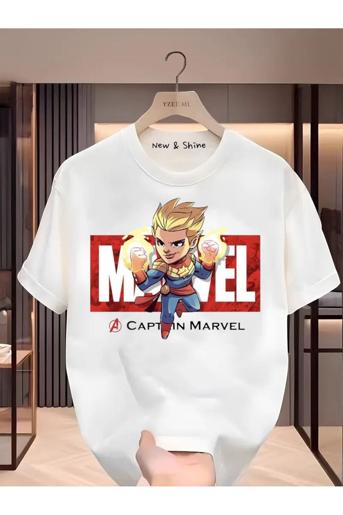 New Shine Süper Kahraman Kaptan Baskılı Oversize T-Shirt