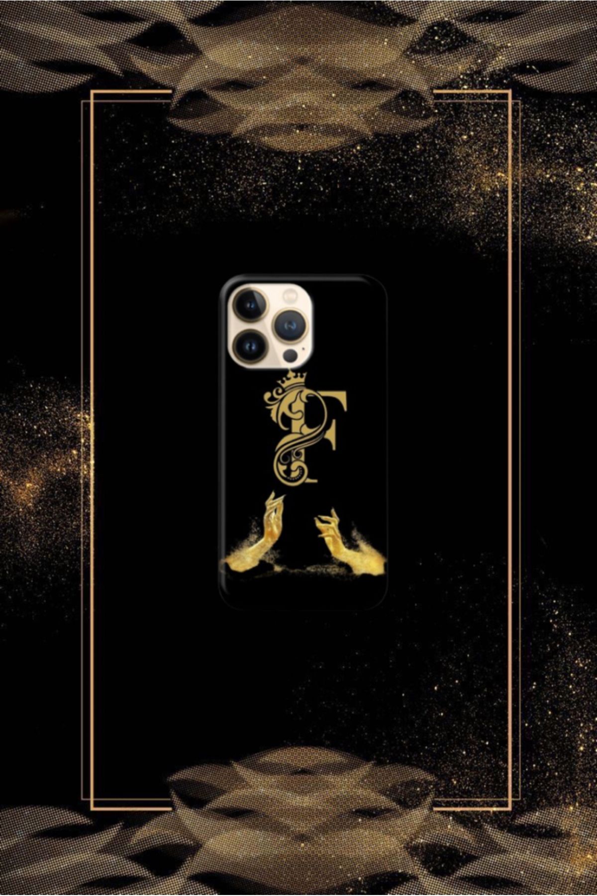 cover shopp Siyah Desenli Gold F Harfi IP 16 Pro