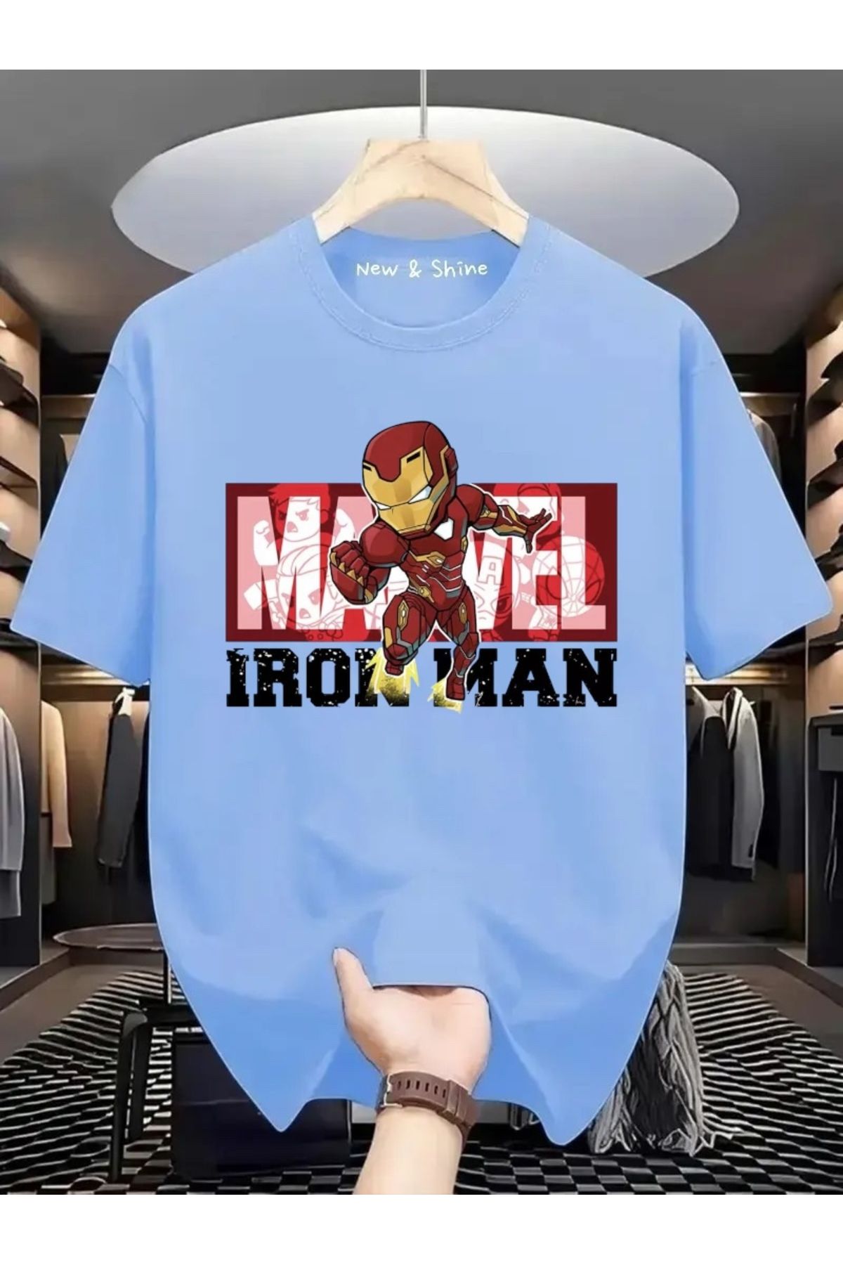 New Shine Süper Kahraman Iron Man Baskılı Oversize T-Shirt