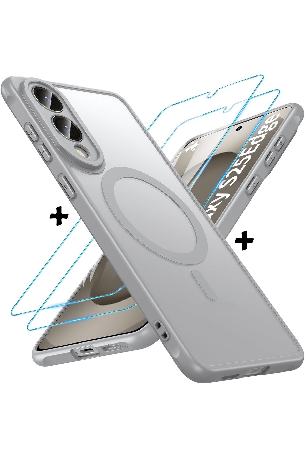 m.tk moveteck Samsung Galaxy S25 Edge Kılıf Mat Magsafe Şarj Özellikli Renkli Kenarlı + Ekran Koruyucu Cam Set