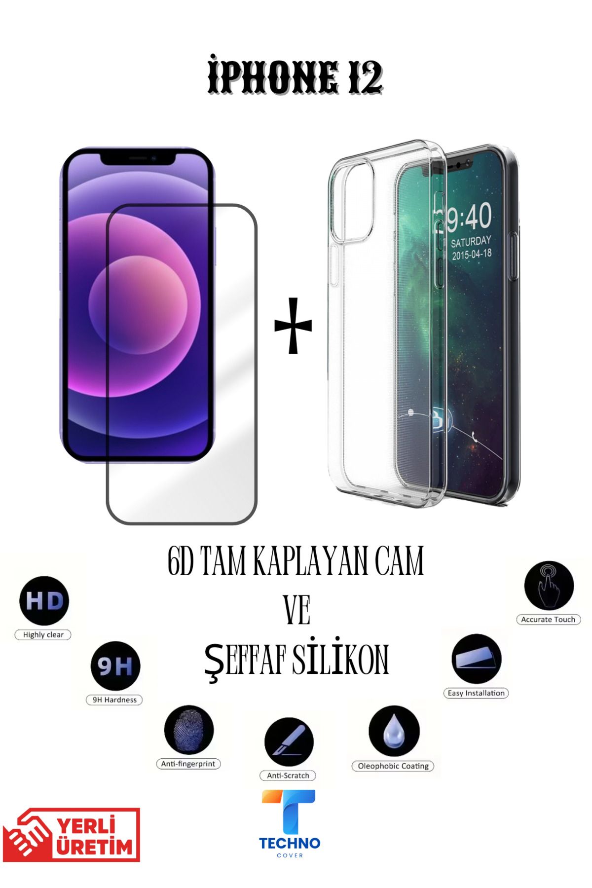 foxpower İphone 12 6d Tam Kaplayan Ekran Koruyucu Ve Şeffaf Kılıf 2li Avantajlı Paket