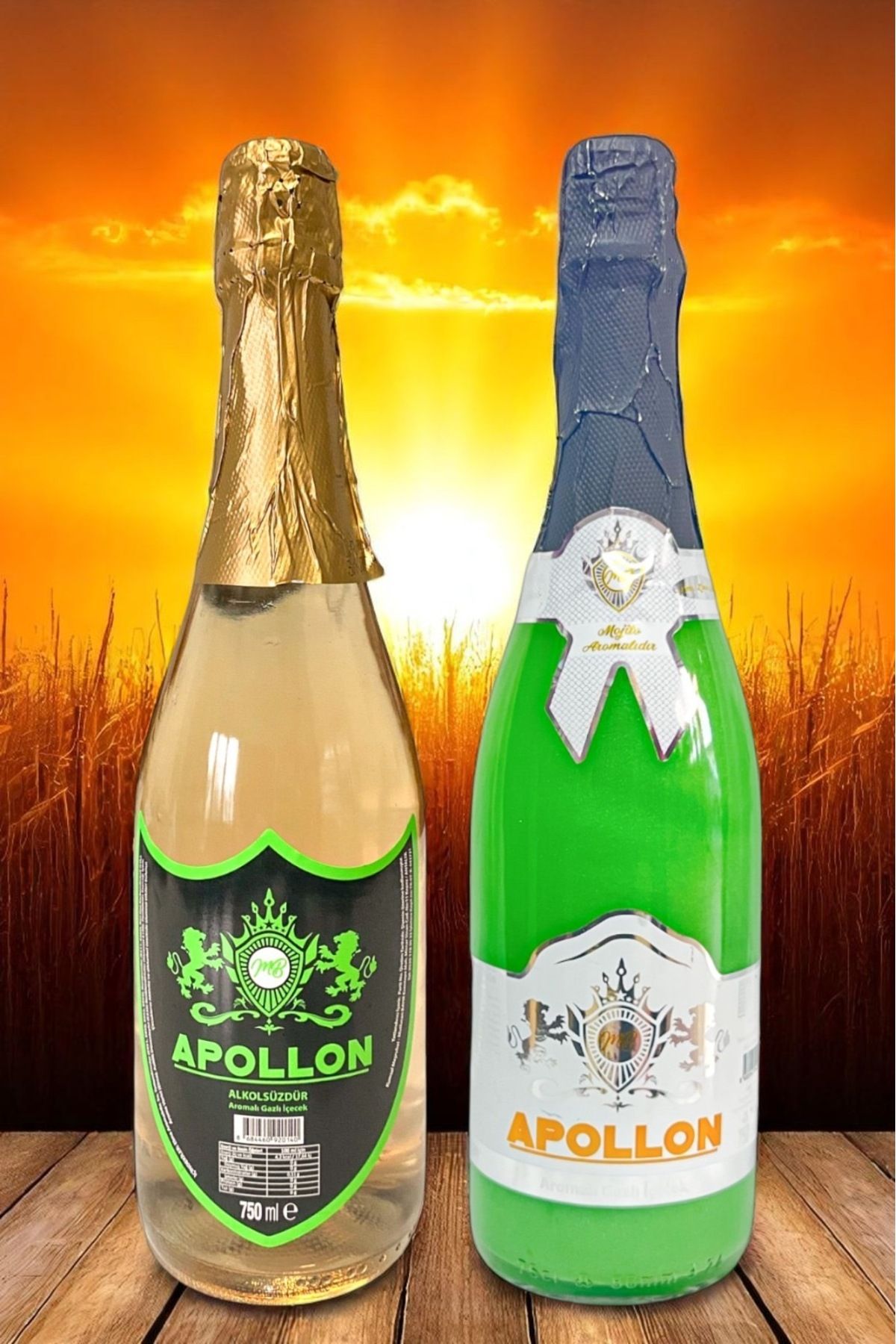 APOLLON Alkolsüz Simli Şampanya Mojito ve Elma aromalı sade Şampanya (ALKOLSÜZ