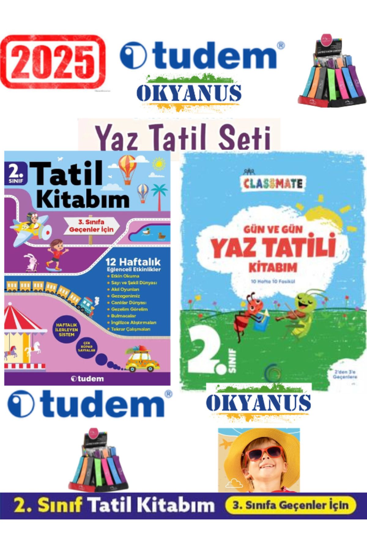 Ens Yayıncılık Tudem 2025 2.Sınıf 12 Haftalık Yaz Tatil Kitabı+Okyanus Classmate 2.Sınıf Yaz Tatil Kitabı+Kalemlik
