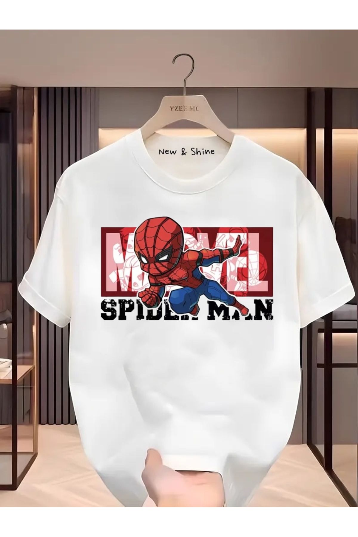 New Shine Süper Kahraman Örümcek Adam Baskılı Oversize T-Shirt