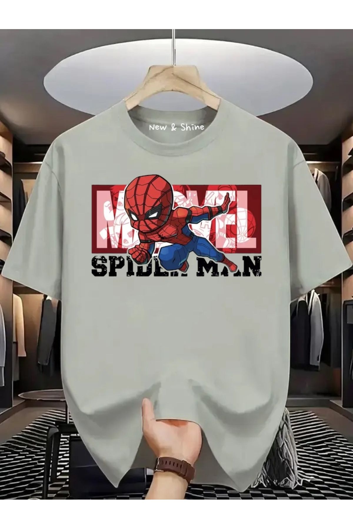 New Shine Süper Kahraman Örümcek Adam Baskılı Oversize T-Shirt