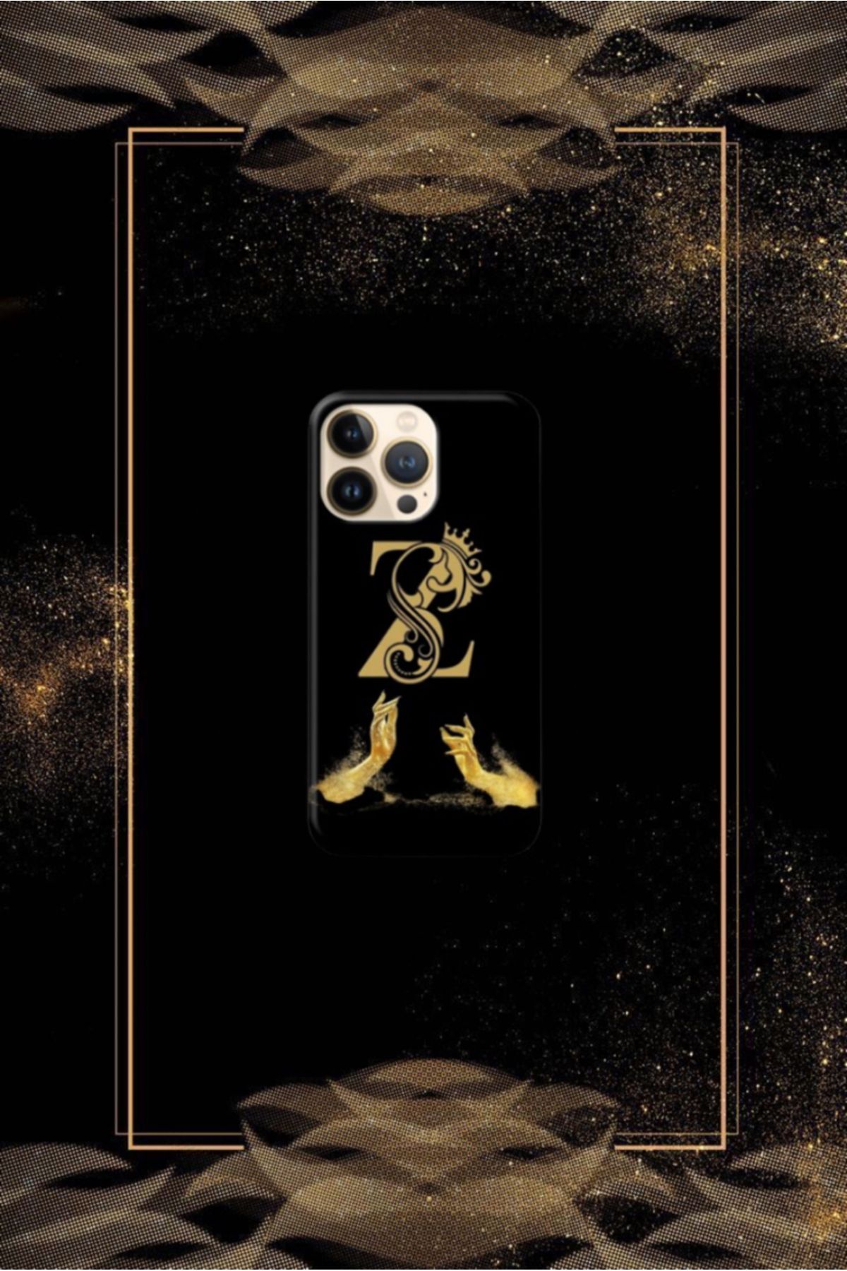 cover shopp Siyah Desenli Gold Z Harfi 16 Pro Max